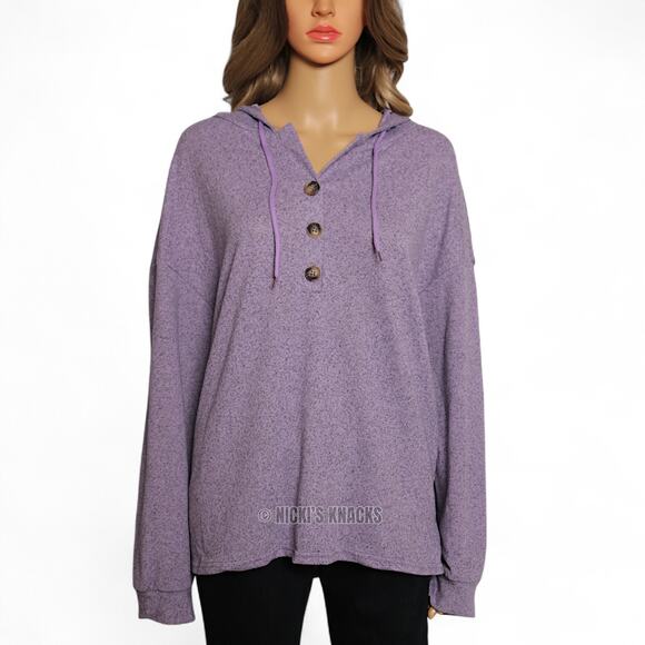 SHEIN Purple Knit Hooded Pullover Oversized Lightweight Sweatshirt Size L - Picture 2 of 6
